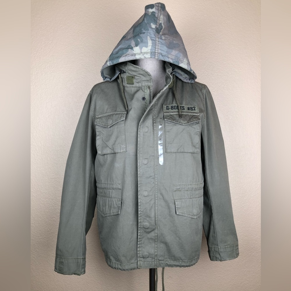 G. Boots Green Khaki Parker Jacket. Camouflage Hood. NWT. Size- 14